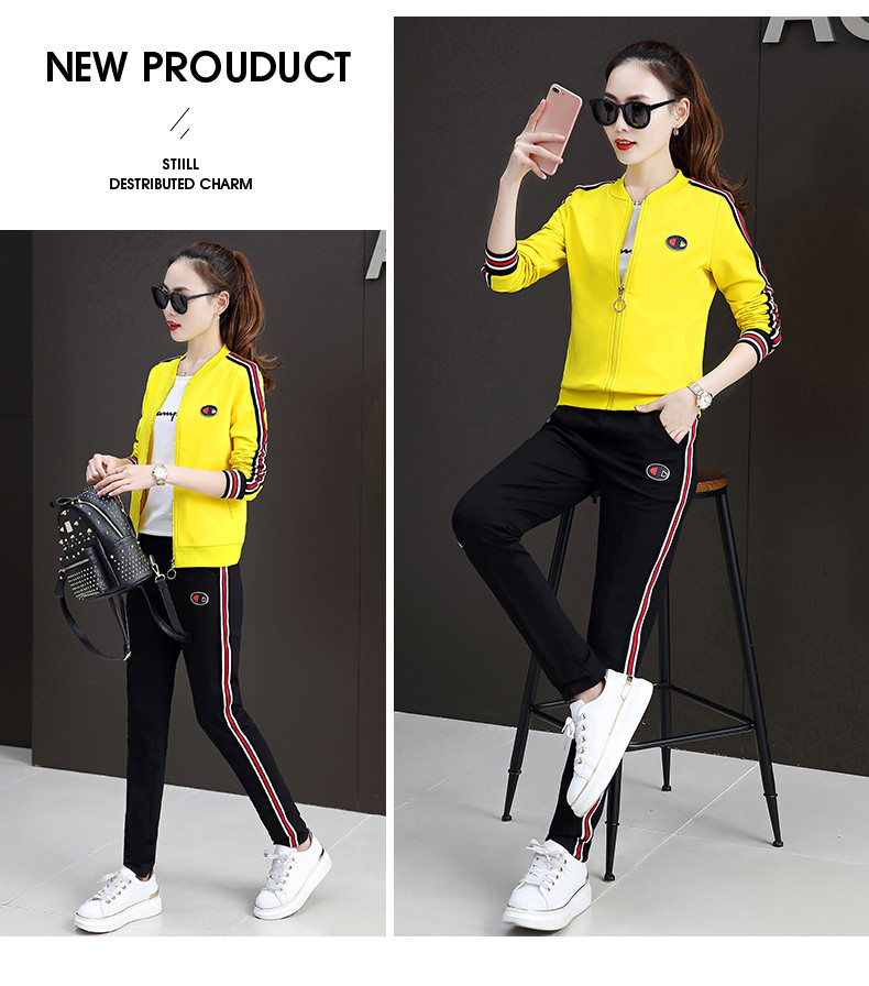 2019秋装新款韩版减龄时尚宽松休闲运动套装女卫衣三件套棒球服潮