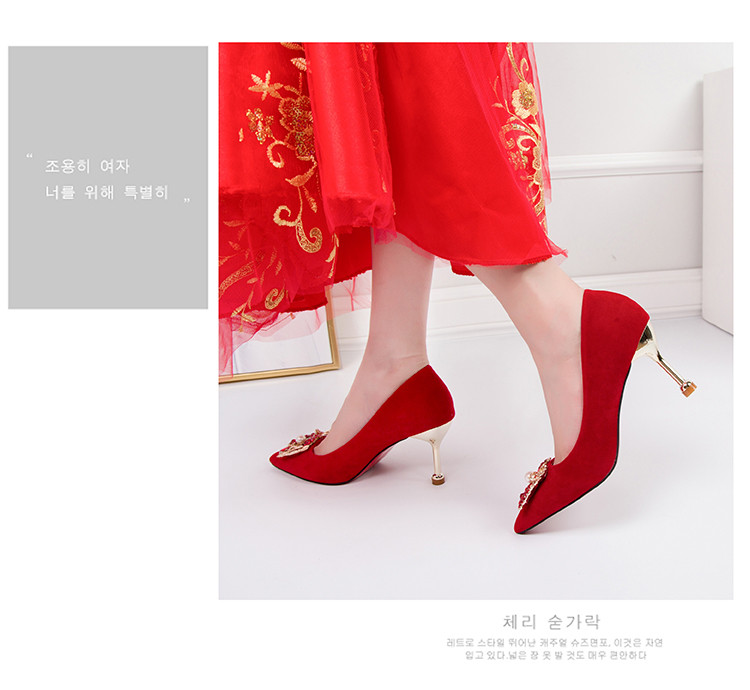 婚鞋女水晶2019新款新娘鞋酒红色礼服中式秀禾鞋孕妇伴娘细跟单鞋
