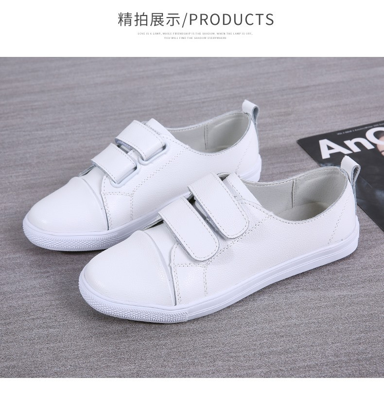 新款魔术贴小白鞋单鞋韩版时尚休闲鞋真皮学生平底鞋