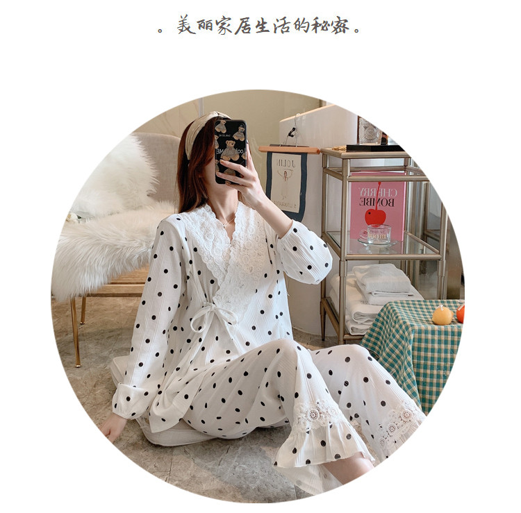 启言 纯棉月子服春夏薄款产妇睡衣3月份产后孕期哺乳仙美和服孕妇波点