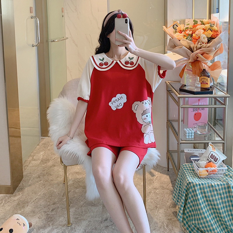 2021夏季新款睡衣女士娃娃领短袖甜美套装家居服网红爆款可外穿
