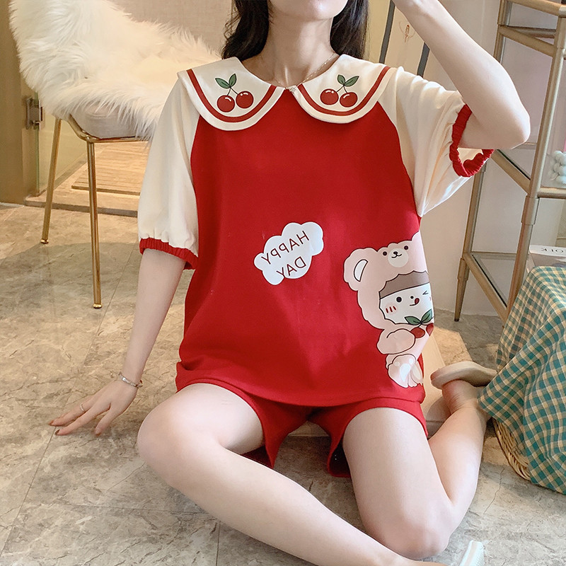 2021夏季新款睡衣女士娃娃领短袖甜美套装家居服网红爆款可外穿
