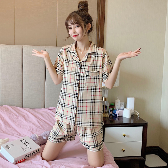 睡衣女夏季学生韩版可爱卡通ins网红可外穿开衫甜美家居服套装