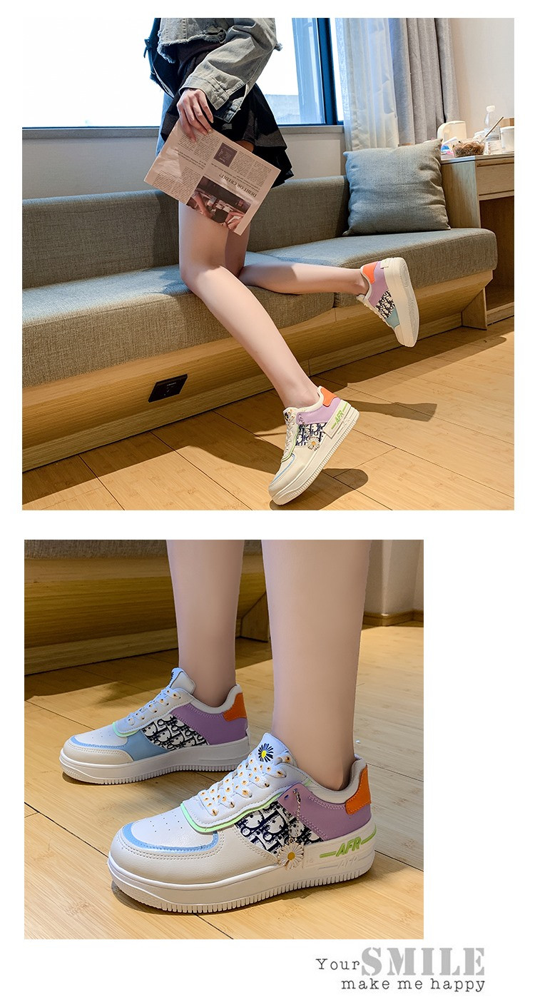 小雏菊小白鞋女皮面2021新款夏季透气百搭平底运动鞋休闲跑步板鞋