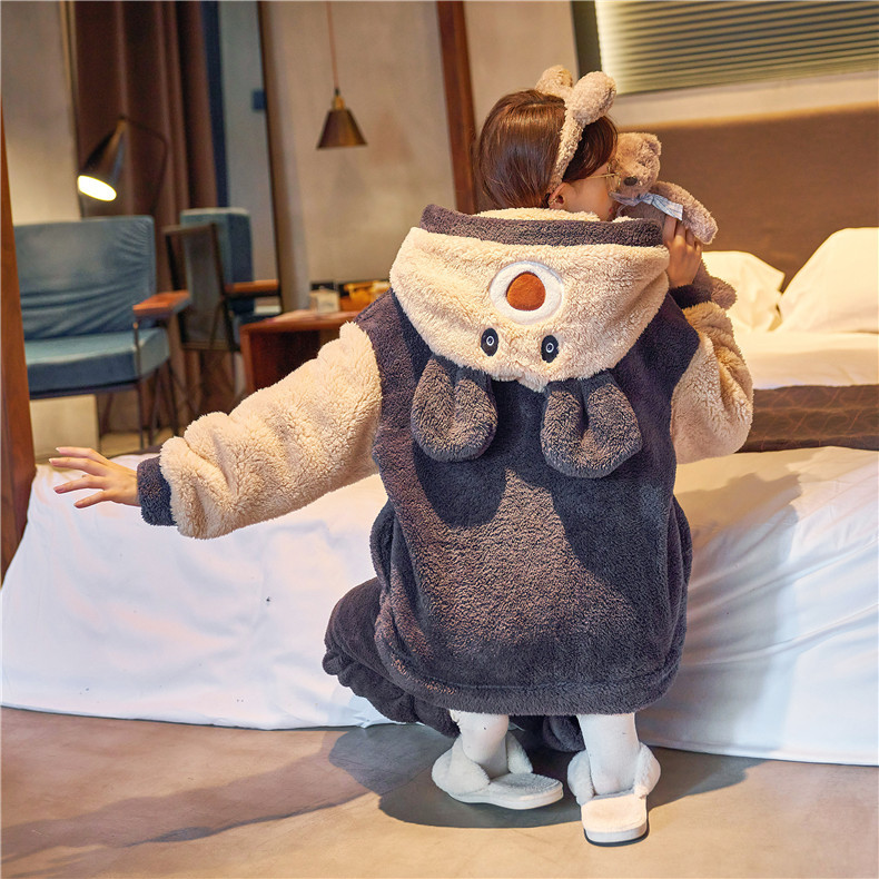韩版睡衣女秋冬季法兰绒加厚珊瑚绒甜美可爱女孩家居服套装