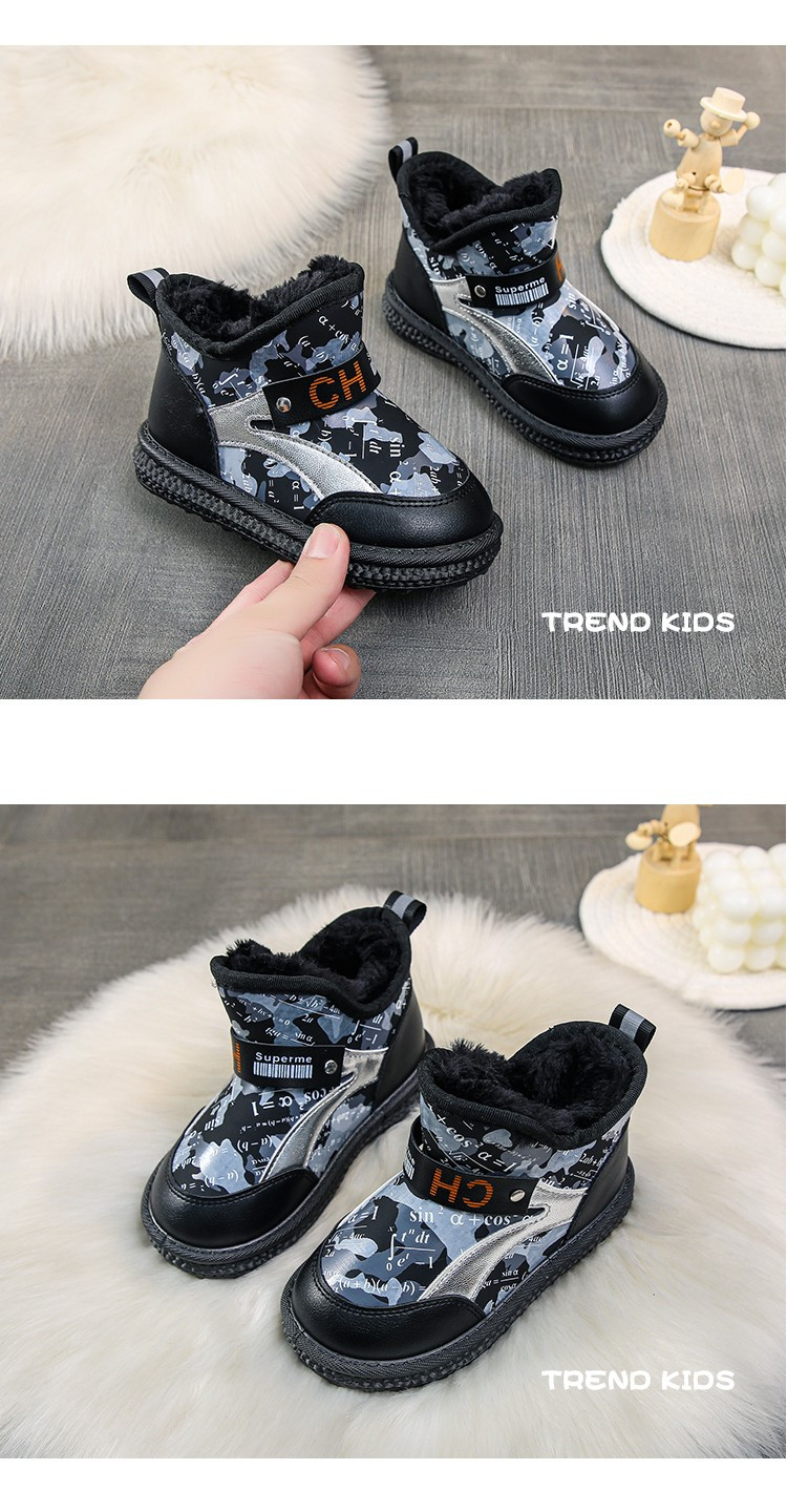 启言 男童雪地靴2023冬季新款儿童大棉鞋加绒加厚女童鞋子宝宝冬鞋