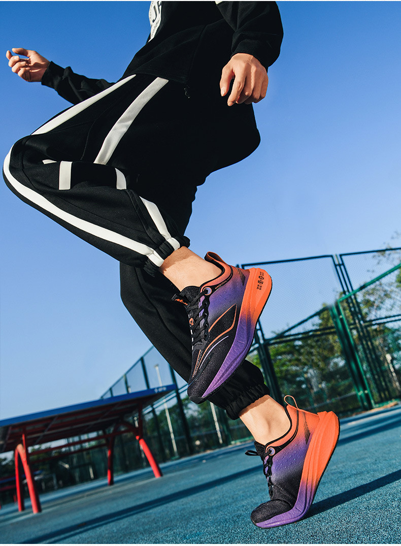 启言 碳板跑鞋男女同款荧光网面透气减震运动鞋训练考试超轻软底跑步鞋
