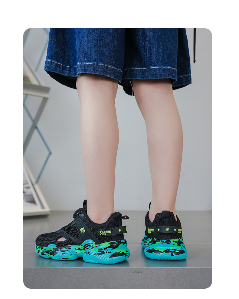 启言 男童运动鞋2024新款网面镂空夏天透气框子鞋中大童学生跑步鞋