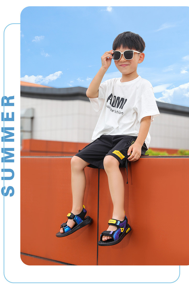 启言 童鞋儿童凉鞋2024新款夏季软底防滑男童沙滩鞋子中大童小学生