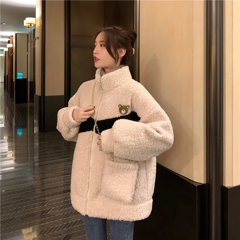 2020冬季韩版新款大码宽松慵懒风加绒加厚开衫仿羊羔毛上衣外套女