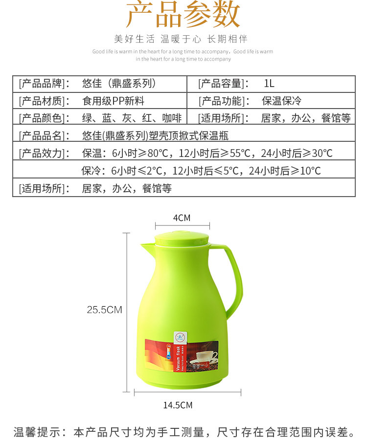 鼎盛/DING SHENG 9100-1注塑壳顶揿式保温瓶1.0L