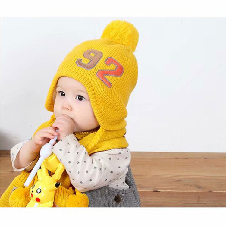 滢贝童话 秋冬宝宝毛线帽子儿童加绒女童婴儿1-2-3岁男童女孩针织帽两件套