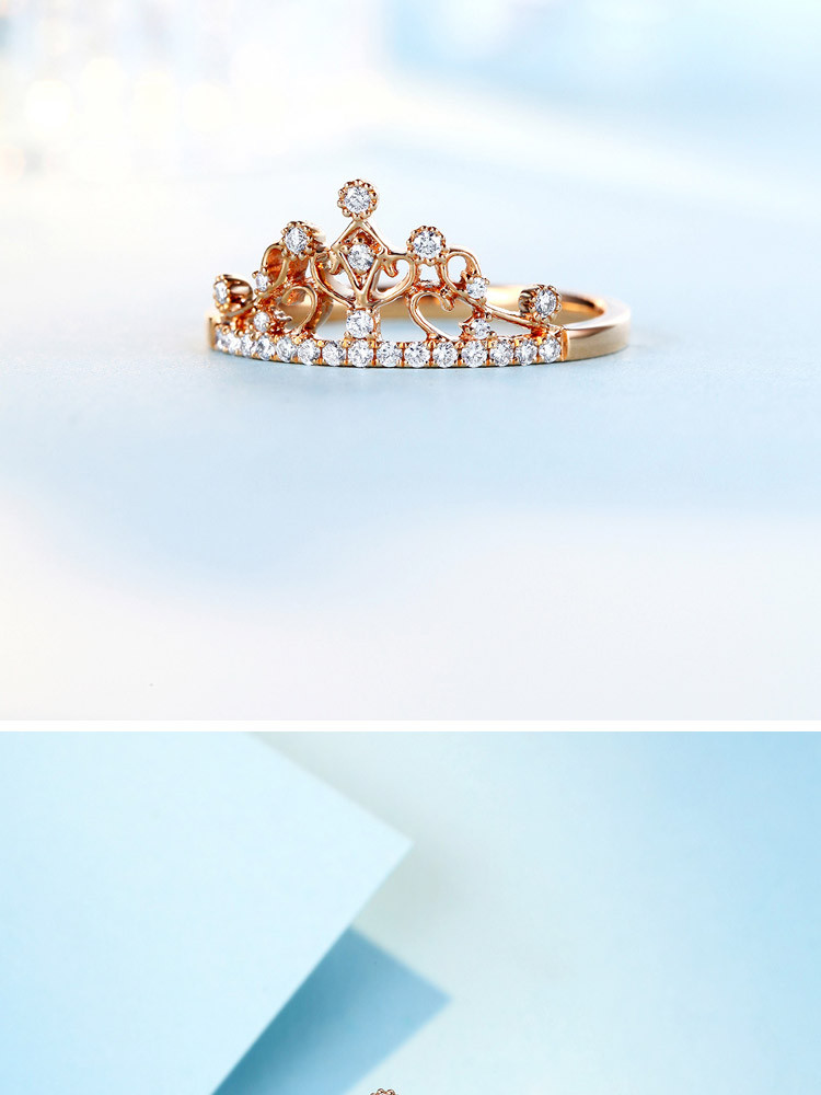 佐卡伊 一生的公主 18k玫瑰金皇冠钻石戒指