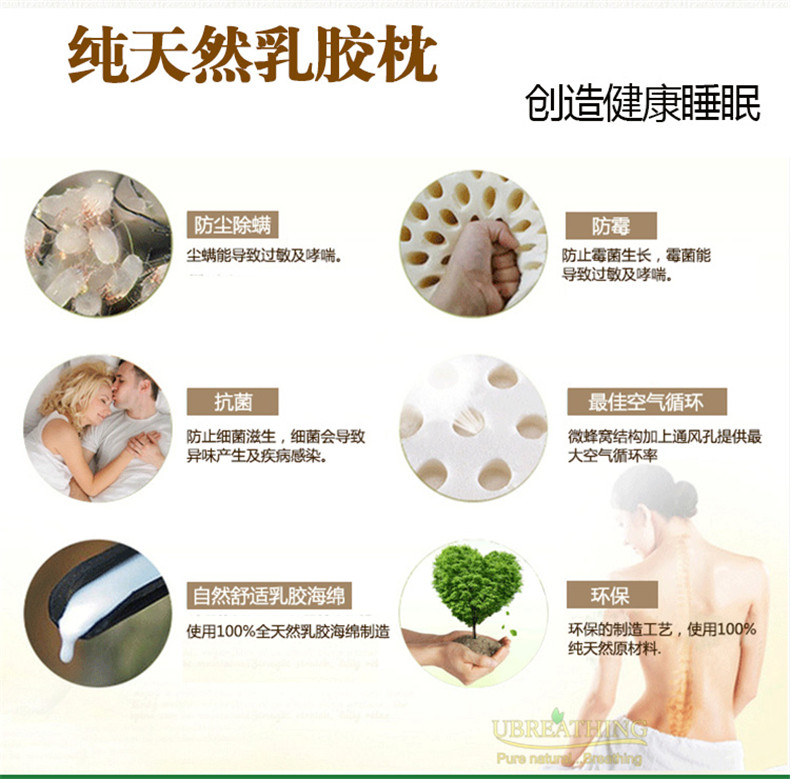 【泰国正品】UBREATHING优必思 天然乳胶枕美容护肩平面枕U4