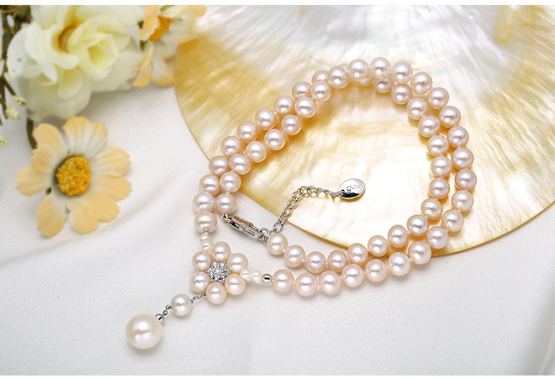 京润珍珠/gNPearl 秀媛 2.5-10mm圆形 白色淡水珍珠项链 强光亮泽 珠宝送女友