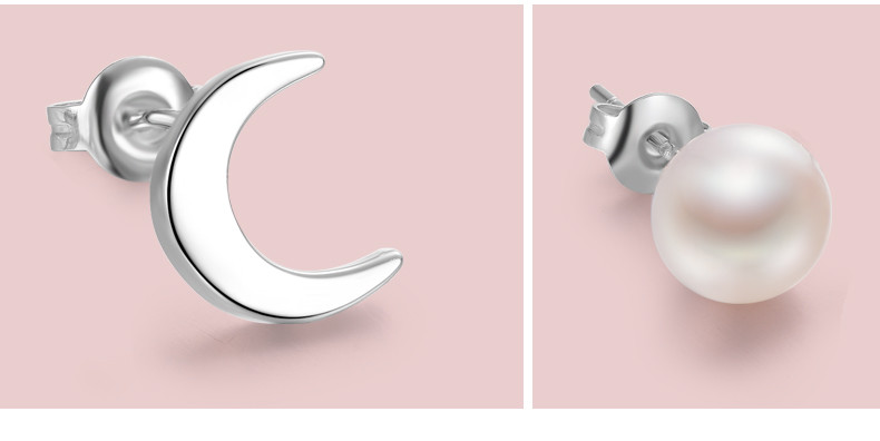 京润珍珠 月亮耳钉淡水珍珠耳钉7-8mm 馒头形白色时尚简约