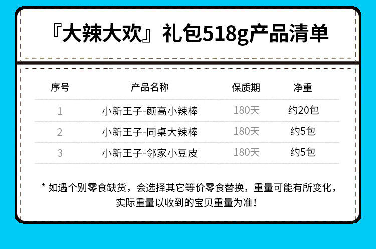 盐津铺子辣条零食大礼包小新王子网红辣条豆皮辣片休闲儿时零食518g