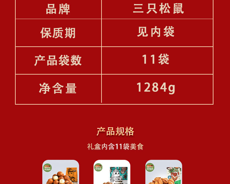 三只松鼠 坚果零食大礼包年货1284g金鼠迎福系列 196型