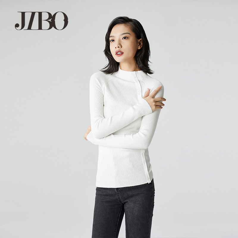 JIBO/集播时尚斜扣立领长袖毛衣