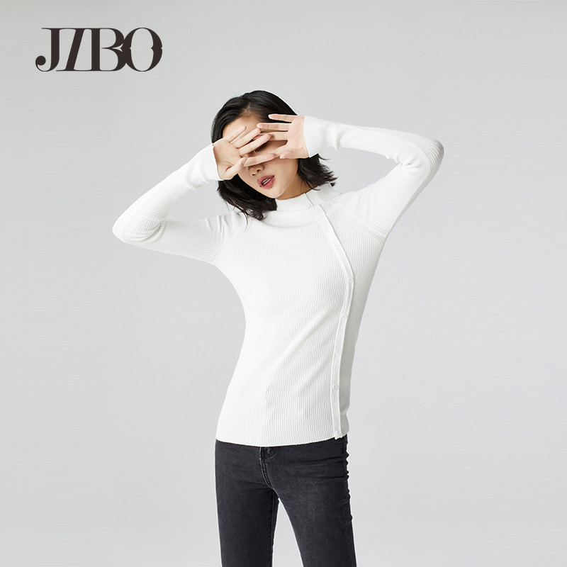 JIBO/集播时尚斜扣立领长袖毛衣