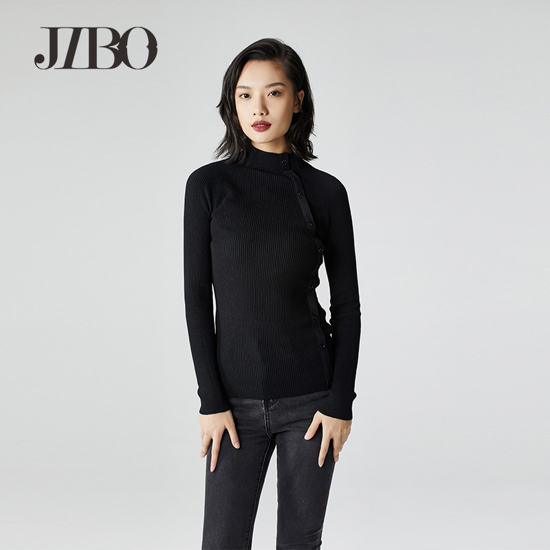 JIBO/集播时尚斜扣立领长袖毛衣