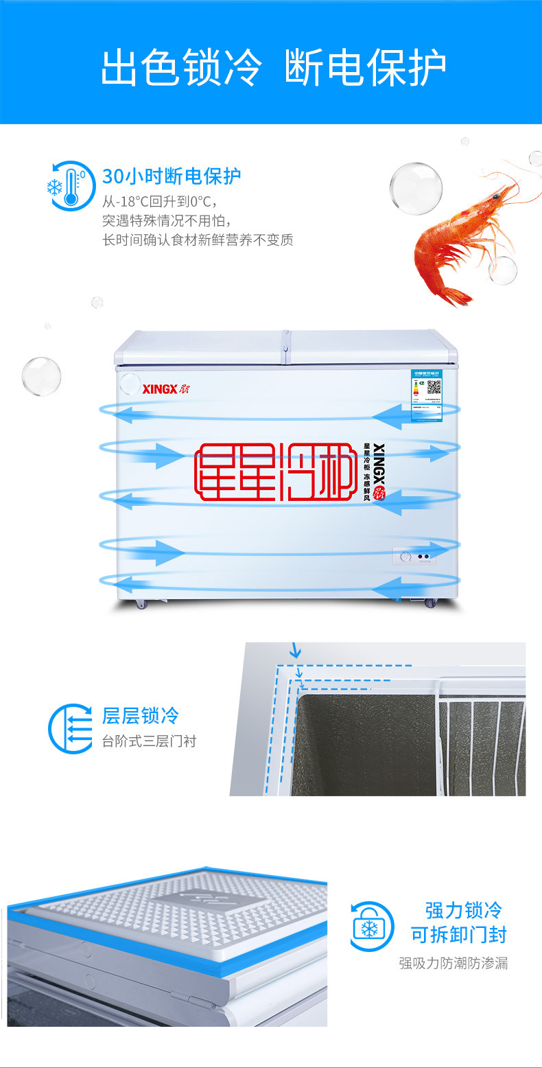XINGX/星星 BD/BC-210HEC卧式冰柜商用小型冷藏冷冻柜单温家用小冷柜
