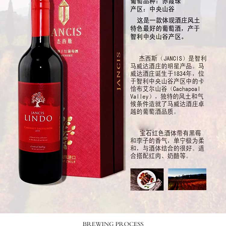 【智利原瓶进口葡萄酒】杰西斯·赤霞珠干红葡萄酒 约会送礼聚会佳酿 750ml*1