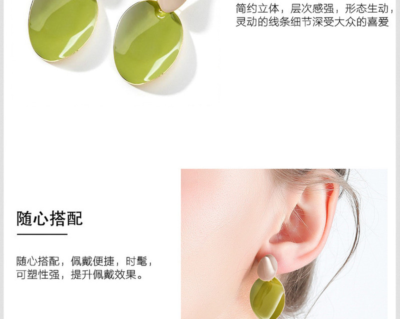 娜饰福 925银针清新牛油果绿色高级感圆圈耳环