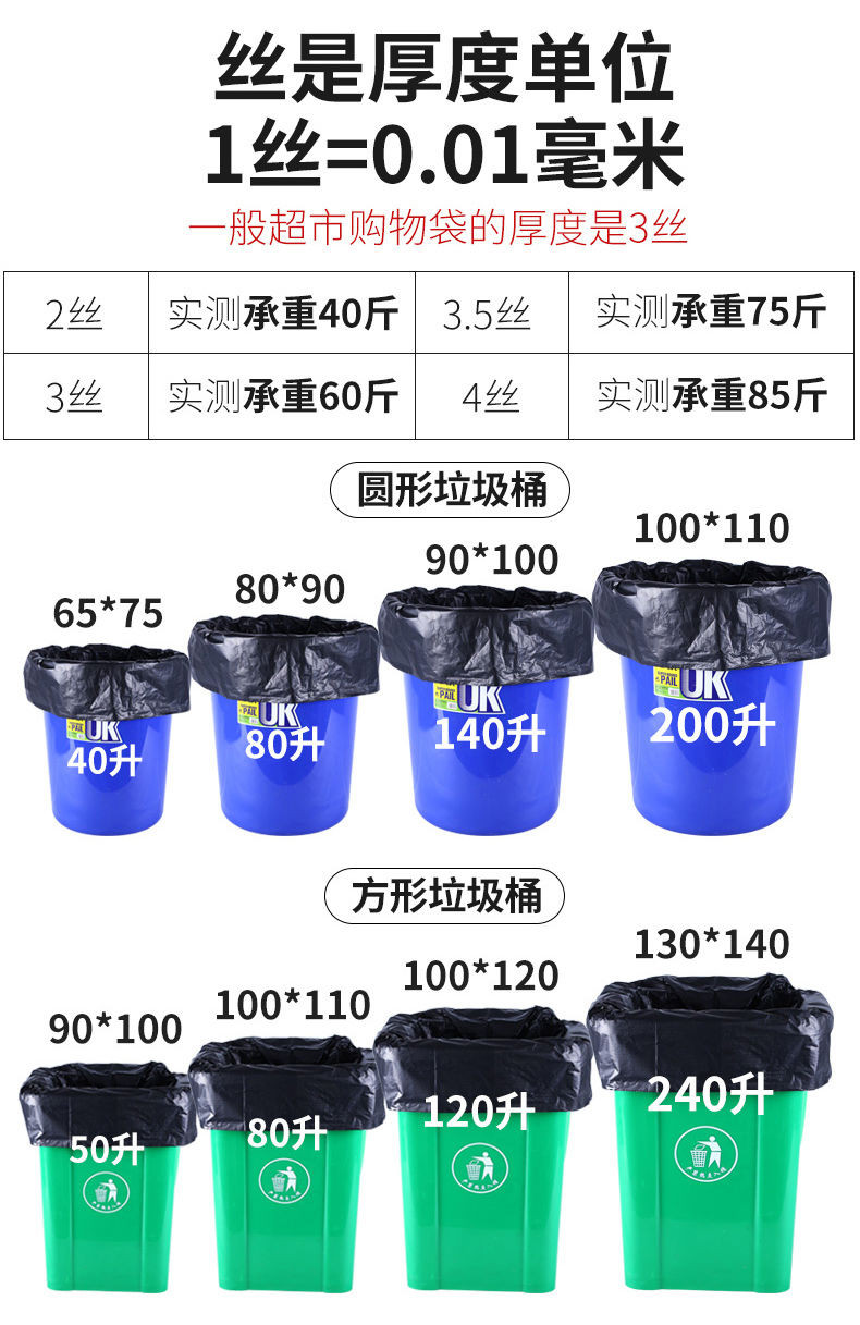 【9.9马上抢】垃圾袋超大加厚大垃圾袋家用酒店物业宾馆商用超大号点断式塑料袋