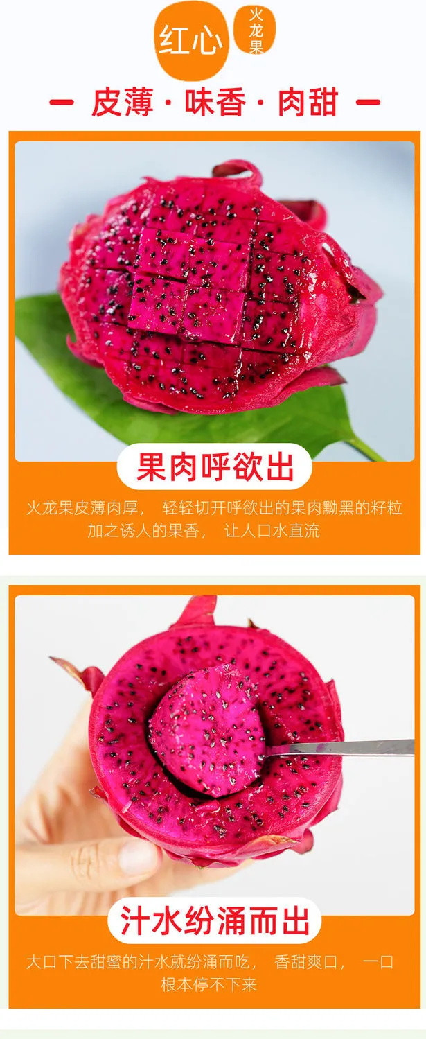 【特选精品】金都超甜一号蜜宝红心火龙果红肉 应季整箱批发新鲜热带水果孕妇2/3/5