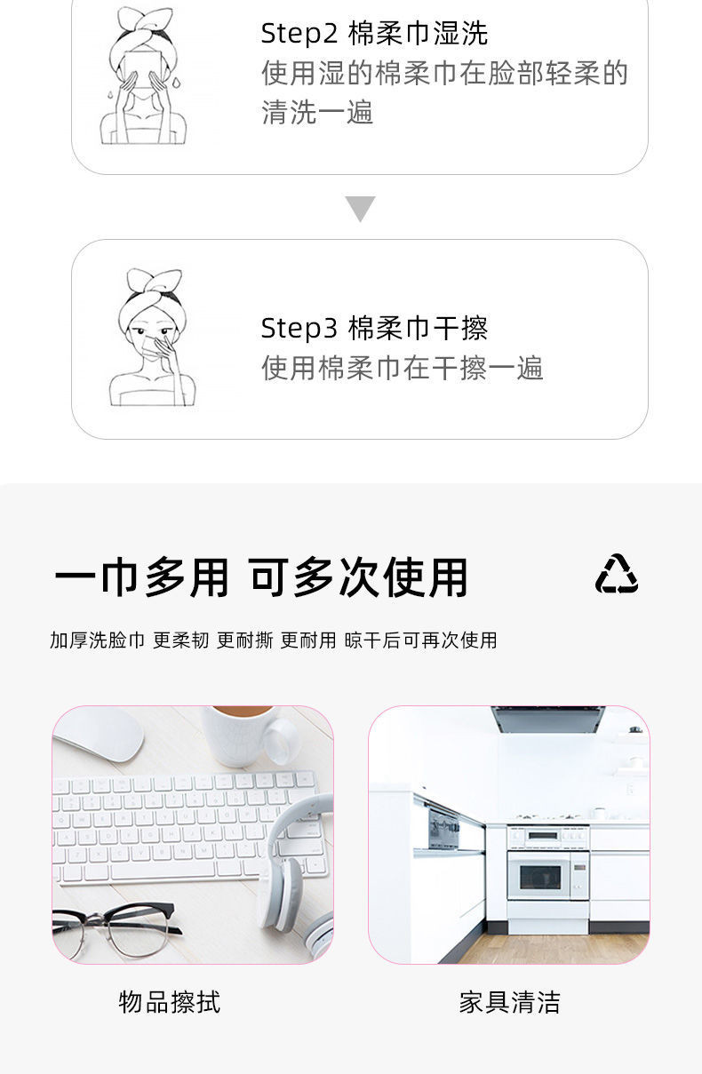 【亲肤棉柔巾】一次性洗脸巾婴儿抽取式棉柔巾纯棉卸妆洁面巾加厚擦脸巾干湿两用