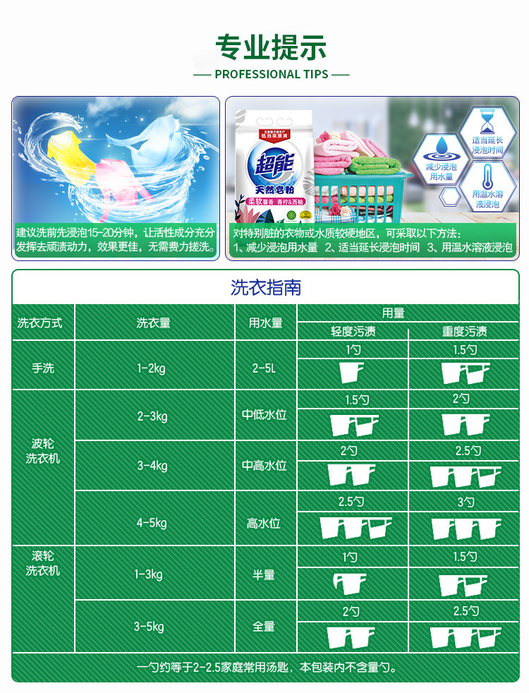 【6斤】超能天然皂粉3kg/袋青柠西柚香低泡易漂清包邮促销家庭装