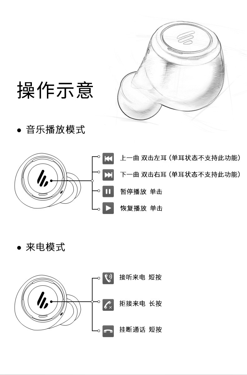 漫步者（EDIFIER）TWS5 真无线蓝牙耳机 运动耳机 迷你入耳式手机耳机