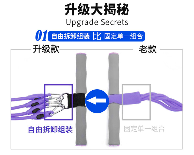 凯速拉力器仰卧起坐器脚蹬拉力器弹力绳臂力器三用多功能可拆卸四管紫色KS17