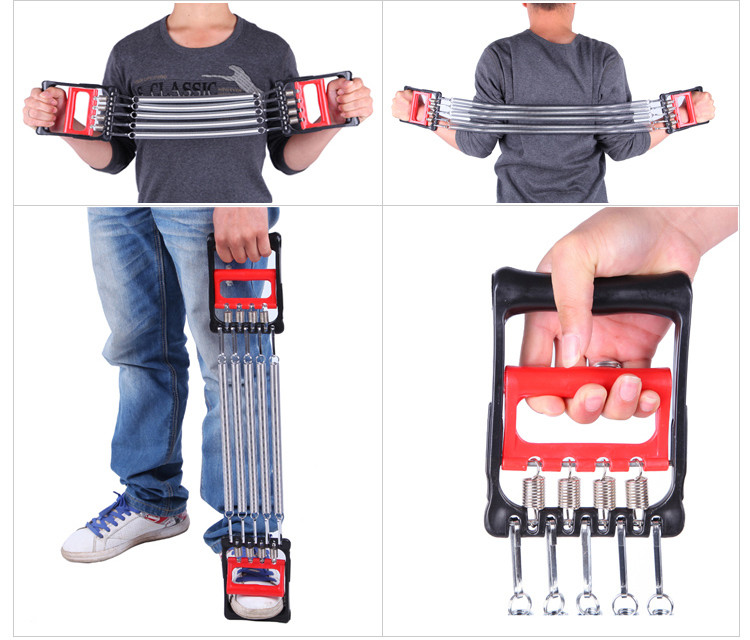 凯速 两用弹簧拉力器 五根电镀拉簧扩胸器拉力器握力器健身器材 红黑塑柄