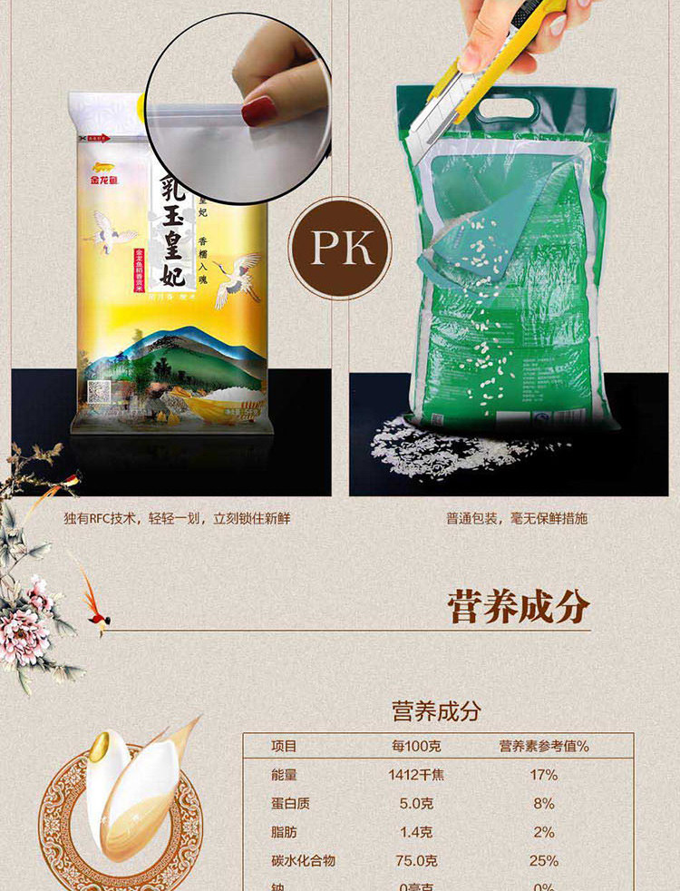 金龙鱼乳玉皇妃贡米5kg东北大米10斤包装家用稻花香吉林大米 粳米