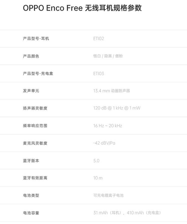 OPPO 真无线蓝牙耳机 半入耳式/触控/手机通用/通话降噪/运动 Enco Free
