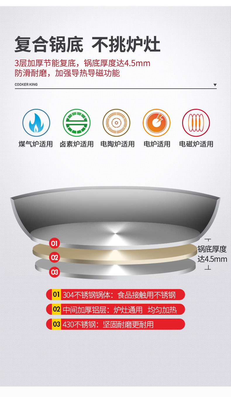  炊大皇 蒸锅 304不锈钢28cm三层蒸锅蒸笼 复底电磁炉燃气煤气灶通用锅具