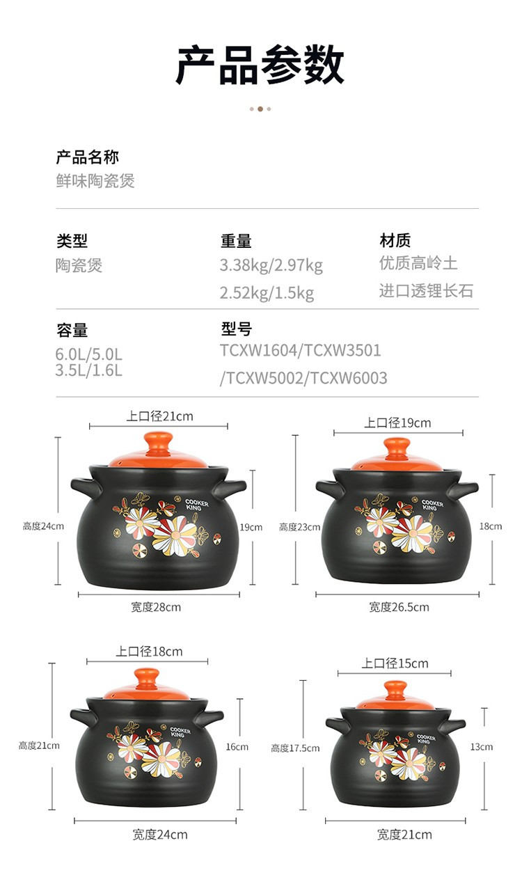  炊大皇陶瓷煲3.5L 鲜味煲养生家用煲汤
