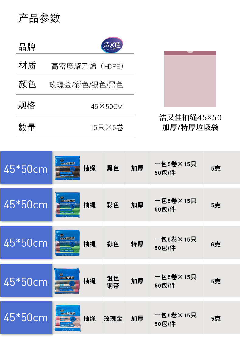  【邮政快递领券立减5元】抽绳垃圾袋家用加厚大号一次性厨房分类收纳塑料袋穿绳垃圾袋