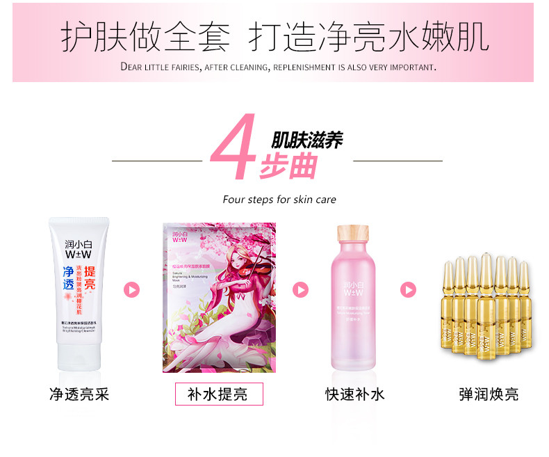 【备长炭以黑吸黑】润小白W±W 樱花焕亮保湿原液面膜25ml 改善暗沉弹润焕亮修护痘印收缩毛孔正品