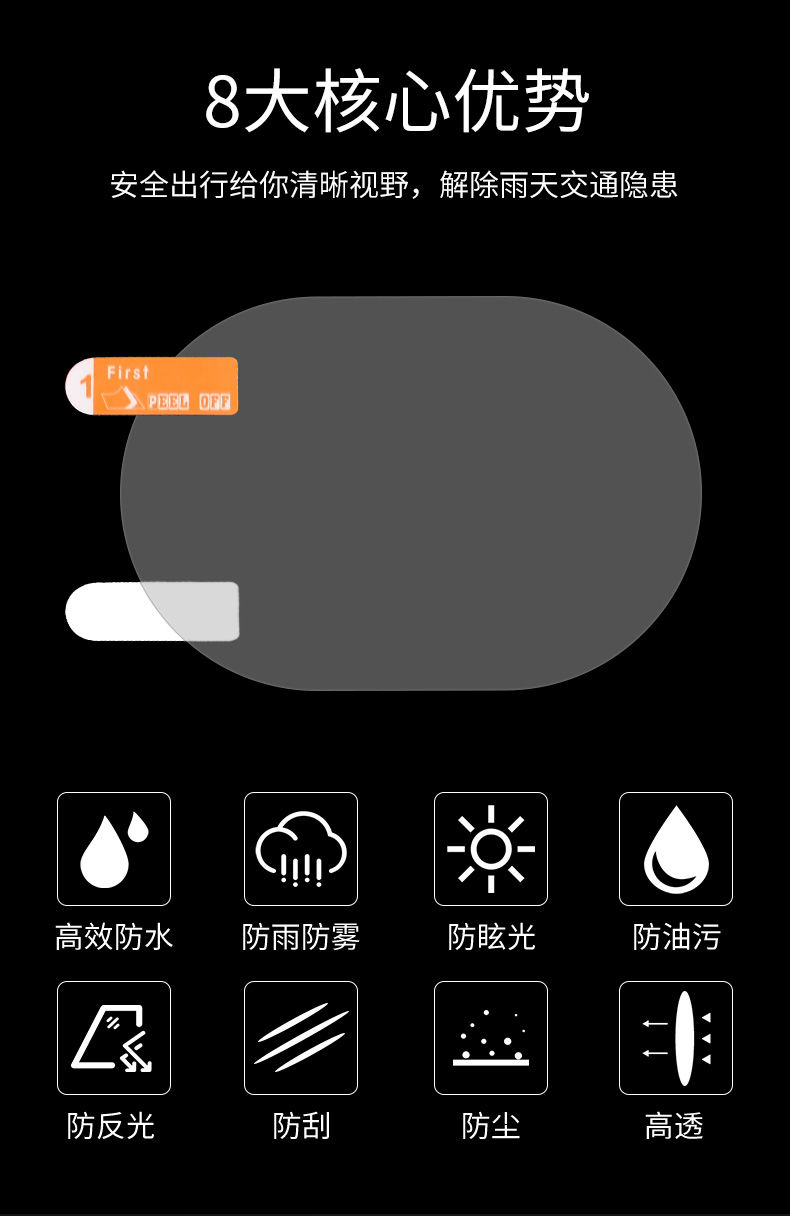 汽车后视镜防雨膜倒车镜防雾反光镜玻璃防水贴膜通用全屏侧窗用品