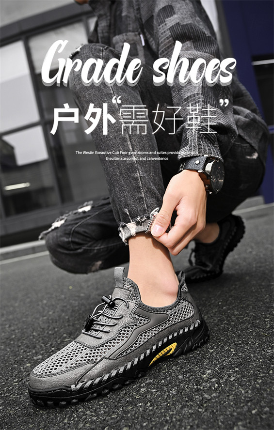 卓纪 高级男鞋2023新款透气镂空网面大码网眼防滑网鞋户外休闲皮鞋