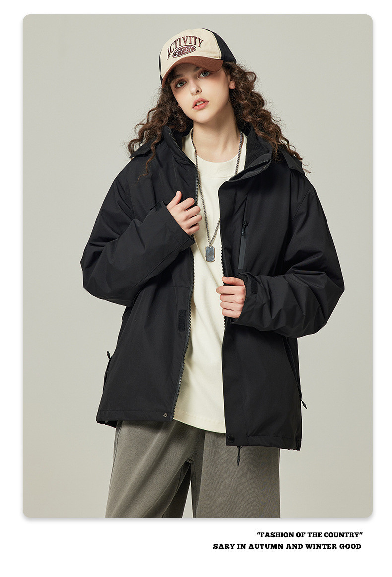  卓纪 冲锋衣男女同款三合一可拆卸防寒保暖两件套防风登山外套