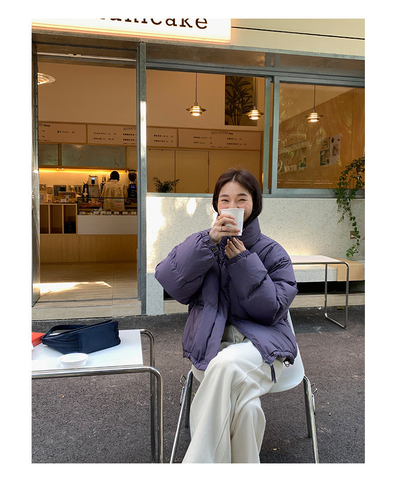 卓纪 酱紫色白鸭绒羽绒服立领短款外套女冬季韩版宽松保暖减龄面包服