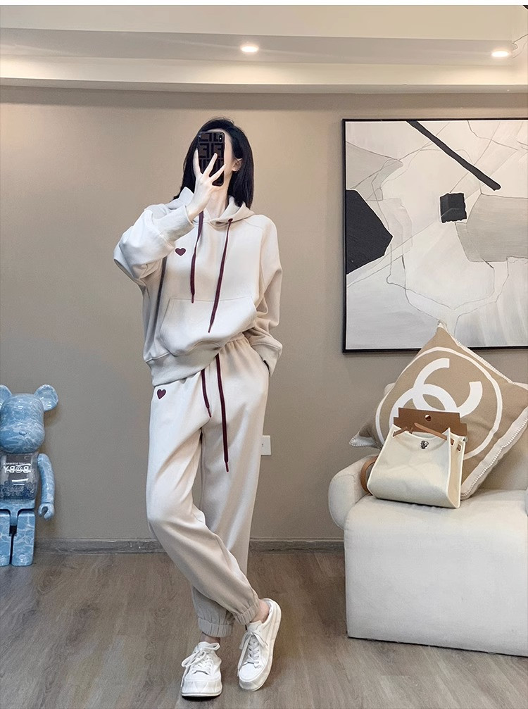  卓纪 卫衣套装女2024新款春秋加绒休闲时尚套装运动服气质盐系穿搭