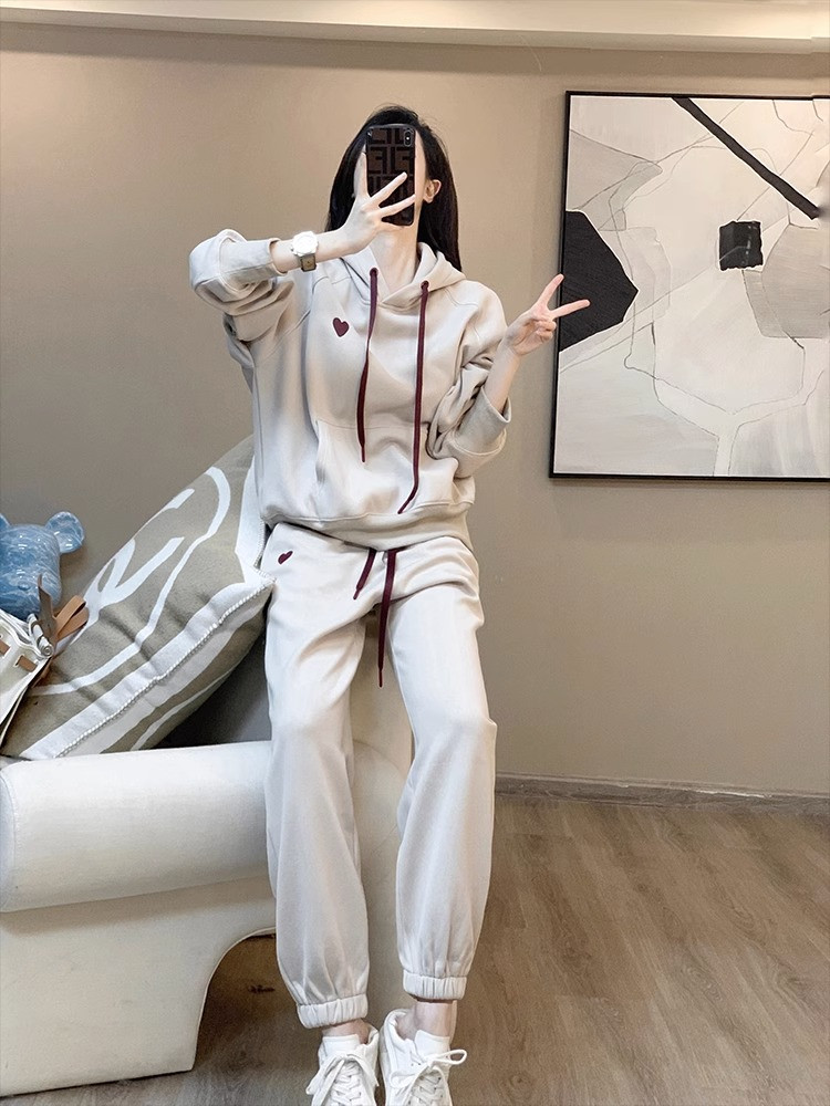  卓纪 卫衣套装女2024新款春秋加绒休闲时尚套装运动服气质盐系穿搭