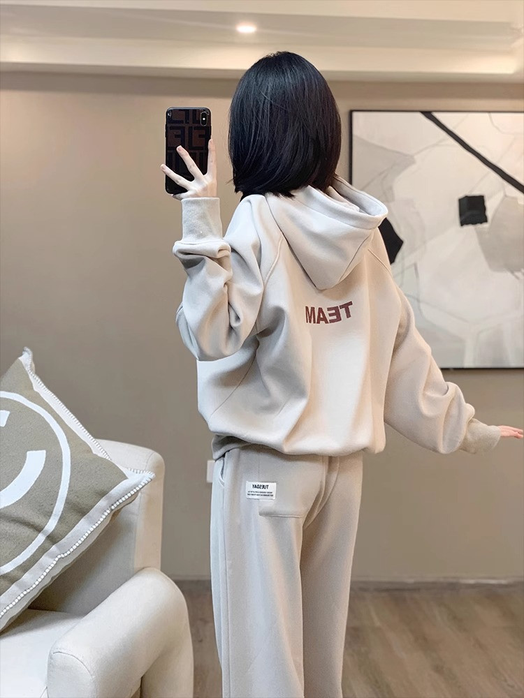  卓纪 卫衣套装女2024新款春秋加绒休闲时尚套装运动服气质盐系穿搭