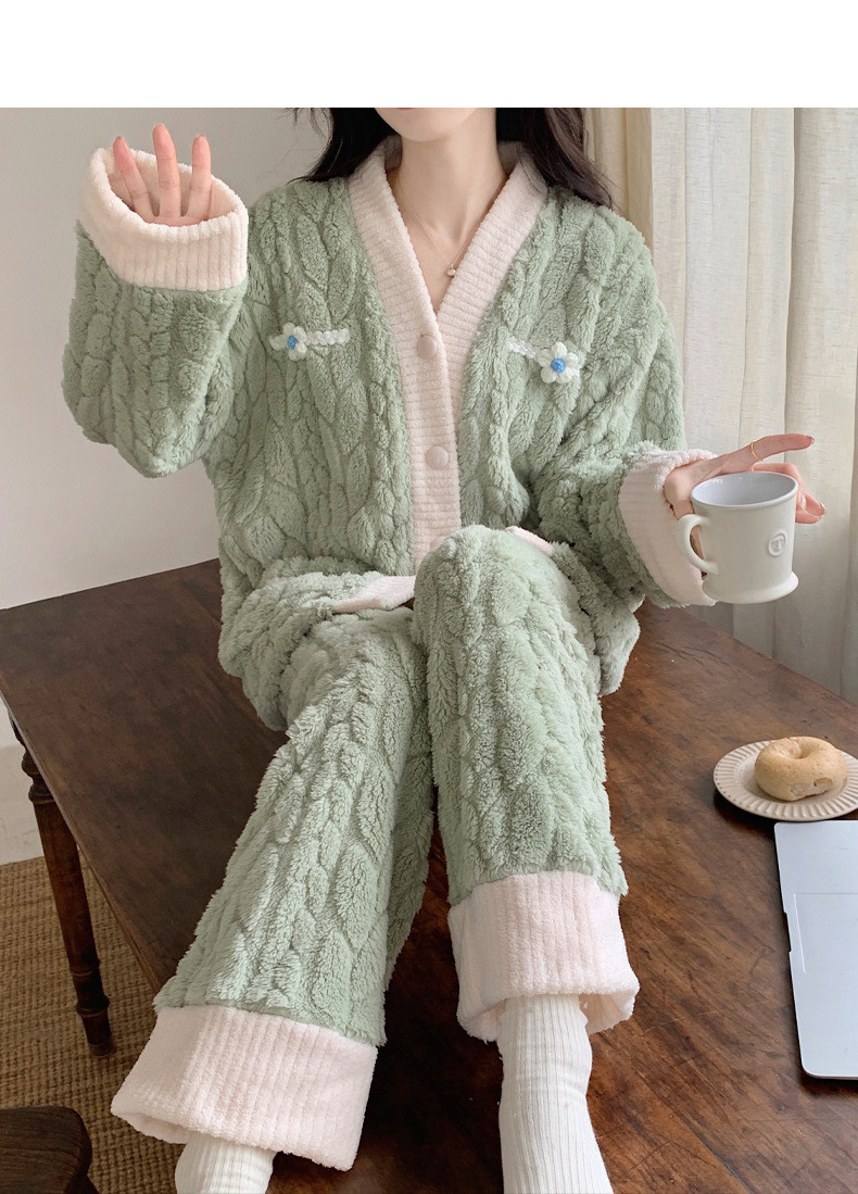  卓纪 珊瑚绒睡衣女冬季新款加绒加厚保暖甜美法兰绒可外穿家居服套装