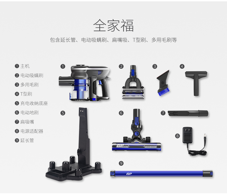 EUP EUP 手持无线吸尘器家用强力小型大功率无绳吸尘机 E12